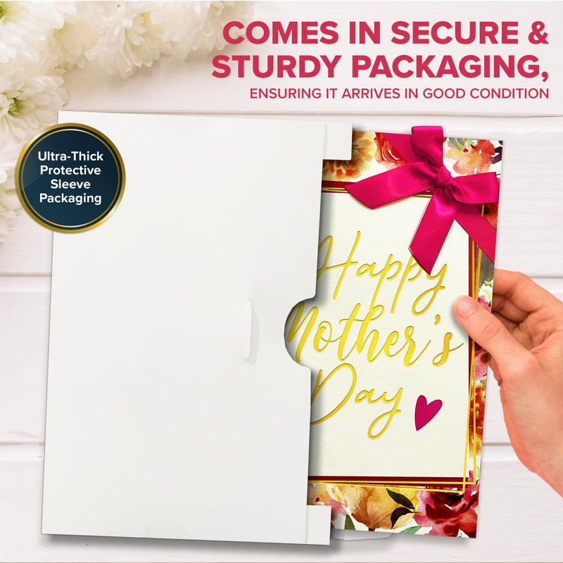 Decorably Gold Foiled and Textured 5x8in Individual Happy Mothers Day Card Set with Ribbon and Floral Designs, Card Set with Envelope and Stickers, with Printed Message Inside - Image 3